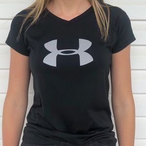 youth kids black under armor V cut T-shirt